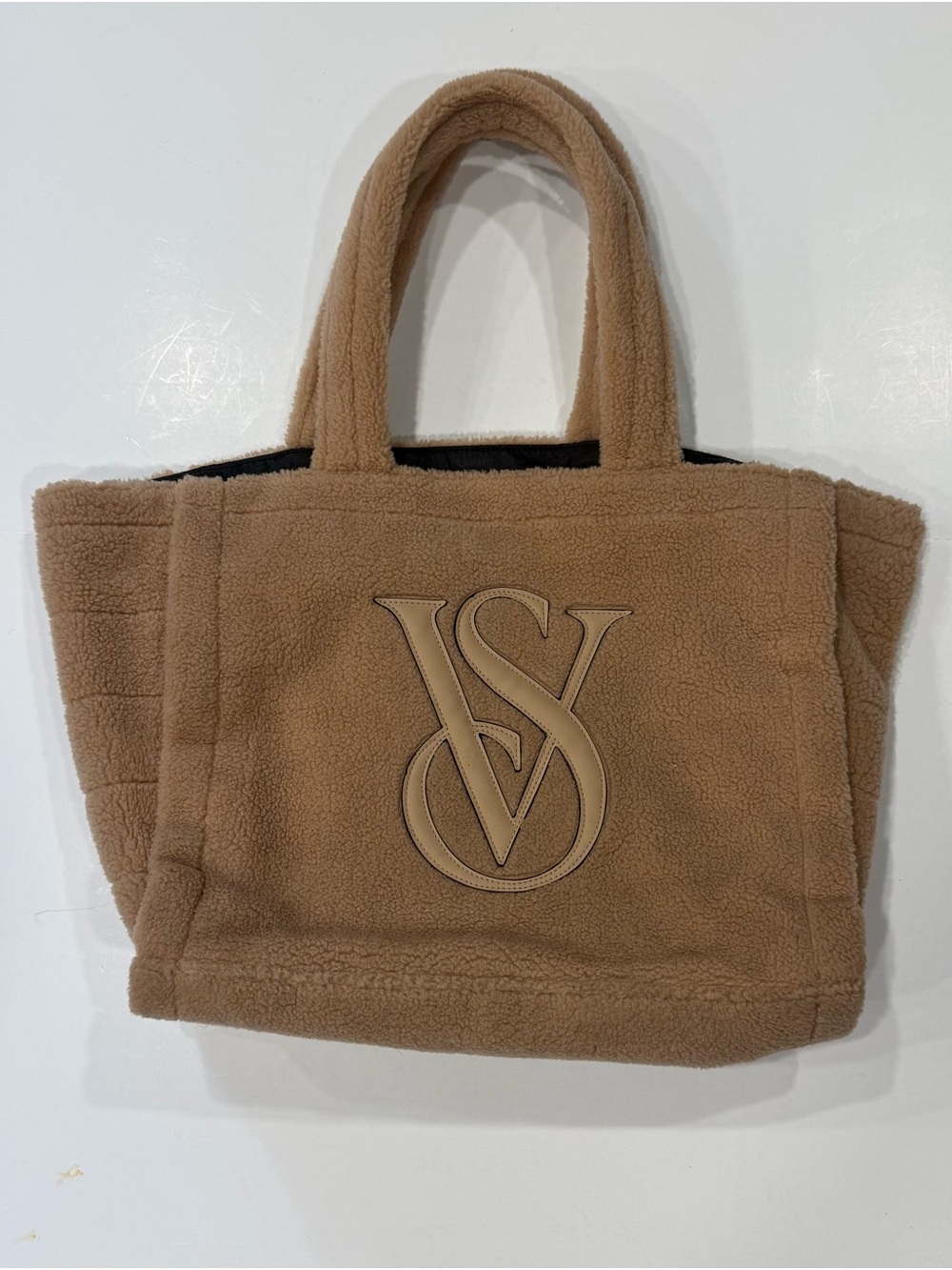 Victoria's Secret Camel Shearling Tote with VS Logo